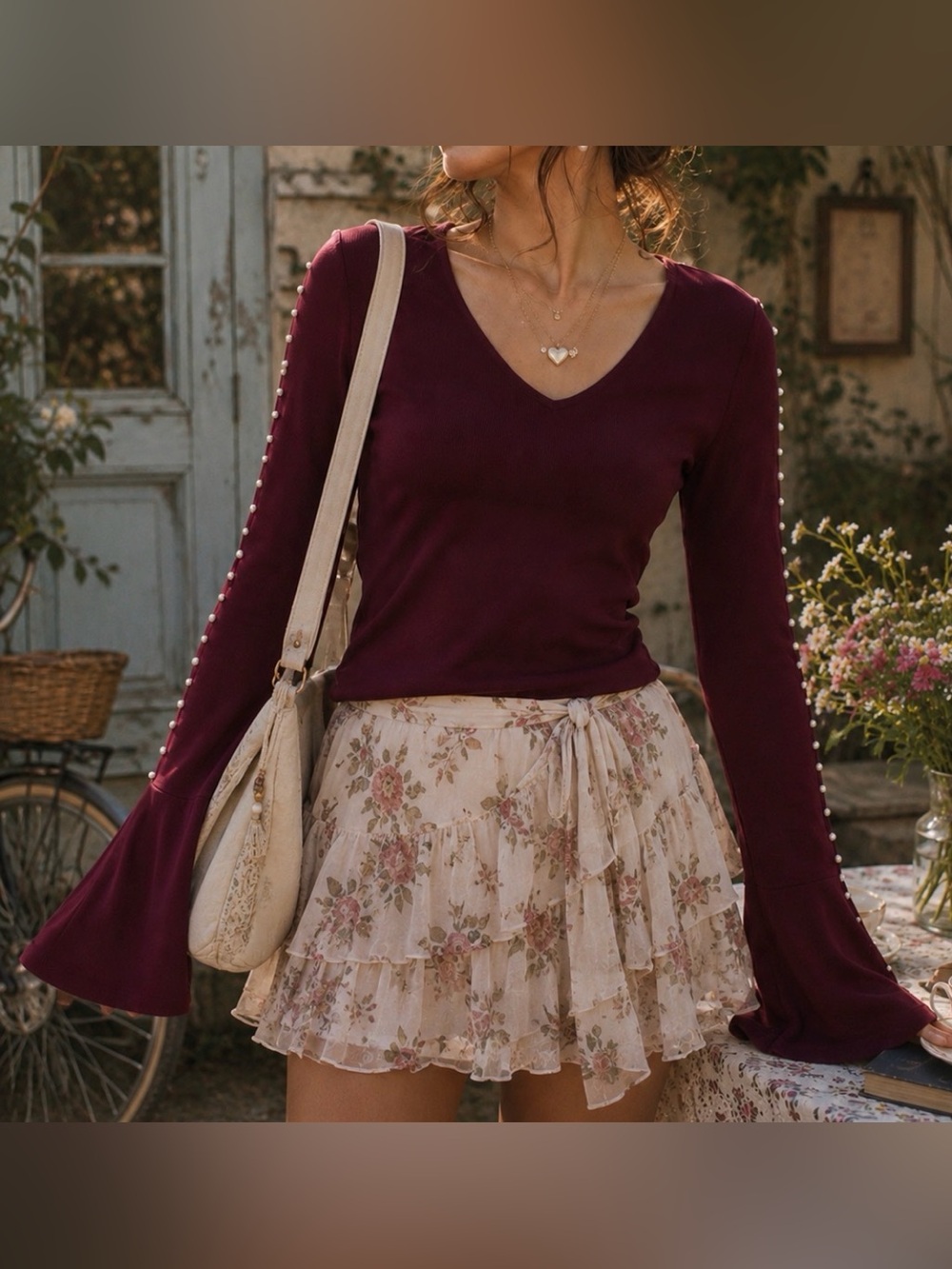 INC International Concepts burgundy long sleeve with beads